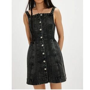 NEW Free people Gimme more Stylish Black Denim mini dress gray skies wash size S
